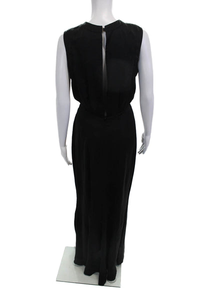 L Agence Womens High Neck Sleeveless Maxi Dress Black Poly Hook & Eye Size M