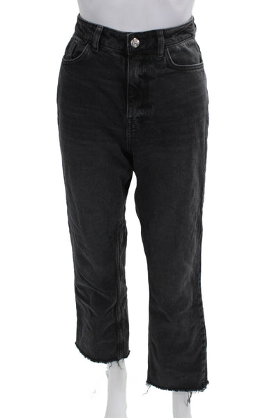 Zara Women Cropped Mom Jeans Dark Gray 100% Cotton Mid Rise Size 2