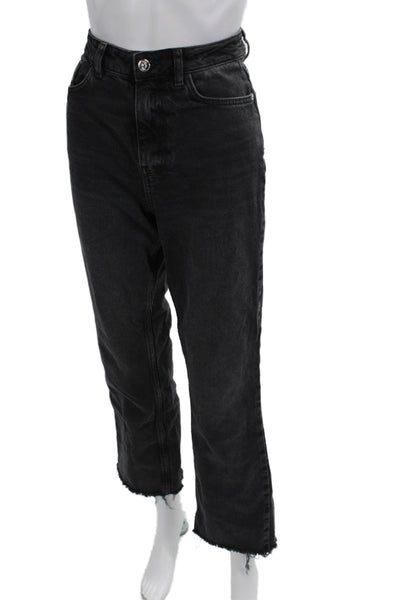 Zara Women Cropped Mom Jeans Dark Gray 100% Cotton Mid Rise Size 2