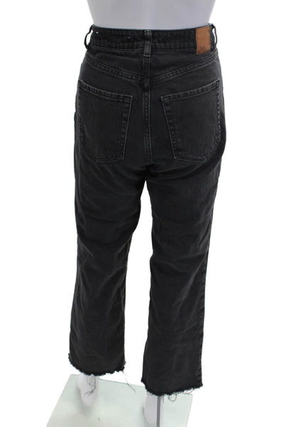 Zara Women Cropped Mom Jeans Dark Gray 100% Cotton Mid Rise Size 2