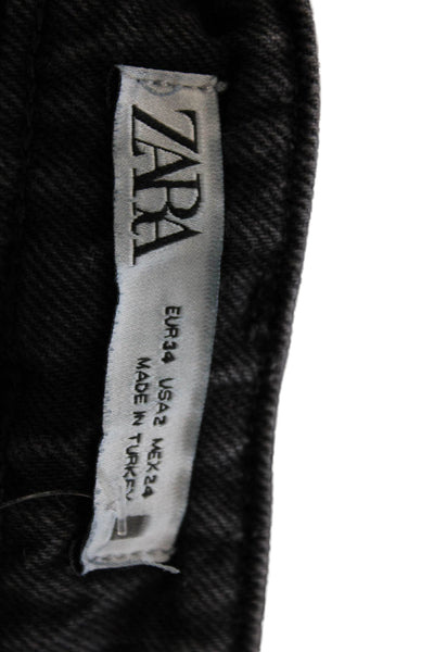 Zara Women Cropped Mom Jeans Dark Gray 100% Cotton Mid Rise Size 2