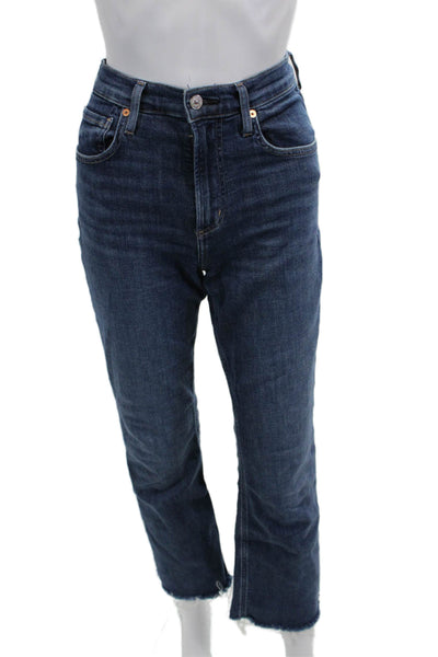 Citizens of Humanity Women Cropped Straight Jeans Dark Blue Mid Rise Size 26