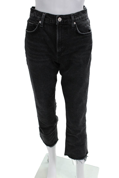 Citizens of Humanity Women Cropped Mom Jeans Black Mid Rise Button Size 26