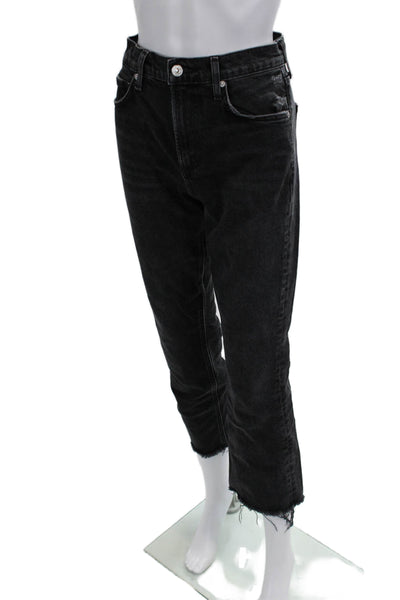 Citizens of Humanity Women Cropped Mom Jeans Black Mid Rise Button Size 26