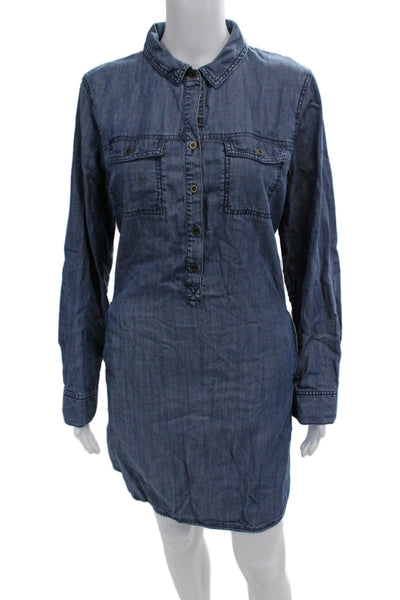 The Fisher Project Womens Dark Blue Collared Shirt Dress Long Sleeve Size L