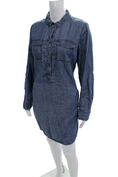 The Fisher Project Womens Dark Blue Collared Shirt Dress Long Sleeve Size L