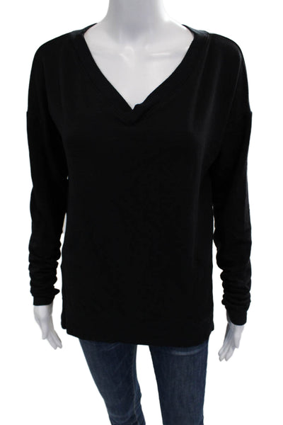 Athleta Women Pullover Sweatshirt Black V-Neck Long Sleeve Polyester Size S