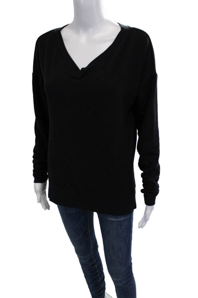 Athleta Women Pullover Sweatshirt Black V-Neck Long Sleeve Polyester Size S