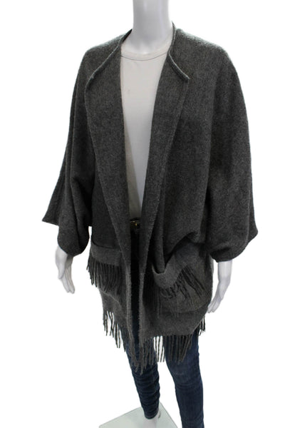 BASLER Womens Dark Gray Wool V Neck Coatigan 3/4 Sleeve Bohemian Size 34