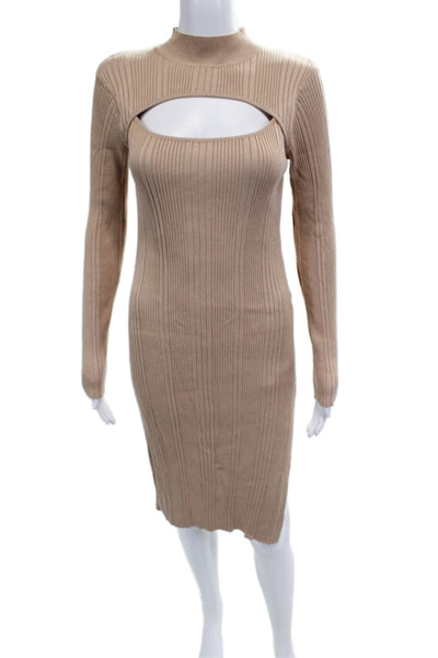 House of Harlow 1960 Womens Sweater Dress Beige Striped Bodycon Size L