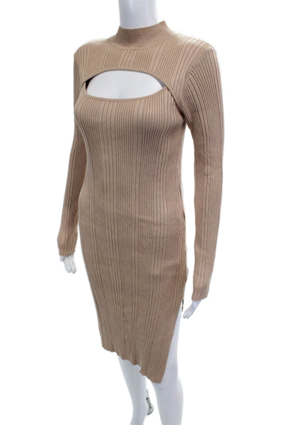 House of Harlow 1960 Womens Sweater Dress Beige Striped Bodycon Size L