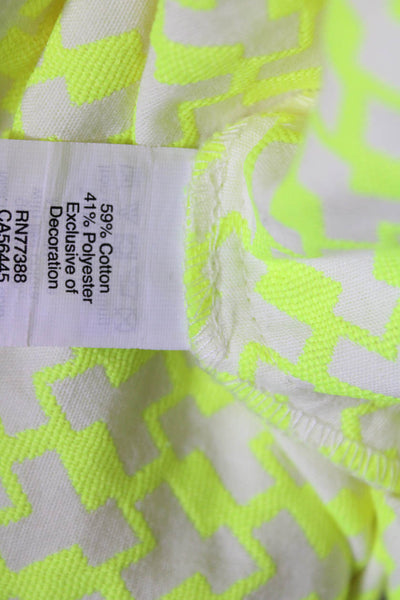 J Crew Women Shift Dress Yellow Aztec V-Neck Sleeveless Knee Length Size 2