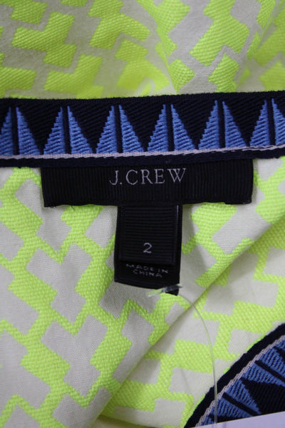 J Crew Women Shift Dress Yellow Aztec V-Neck Sleeveless Knee Length Size 2