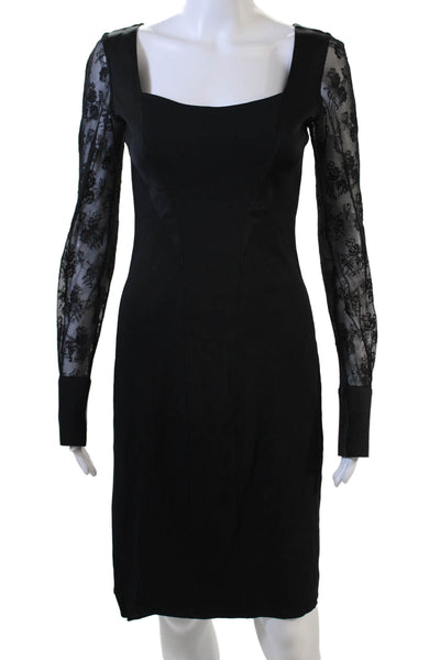Gio Guerreri Womens Sheath Dress Black Square Neck Longsleeve Knee Size 38