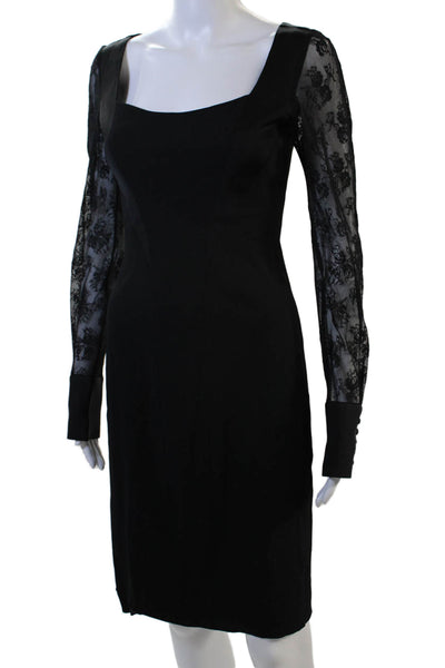 Gio Guerreri Womens Sheath Dress Black Square Neck Longsleeve Knee Size 38