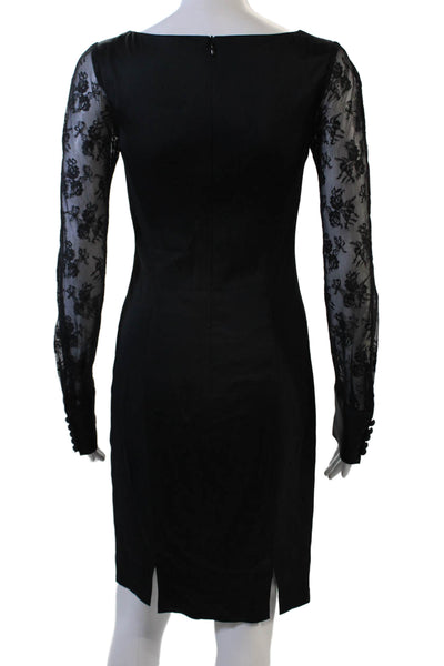 Gio Guerreri Womens Sheath Dress Black Square Neck Longsleeve Knee Size 38