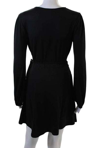 Sadie & Sage Womens Wrap Mini Dress Black Long Sleeve V Neck Size S