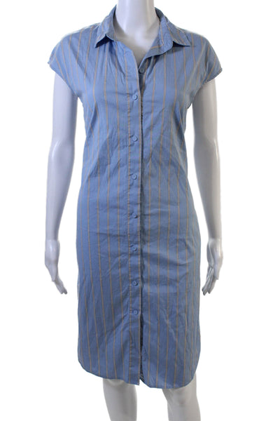 M.M. Lafleur Women Shirt Dress Light Blue Striped Short Sleeve Size S