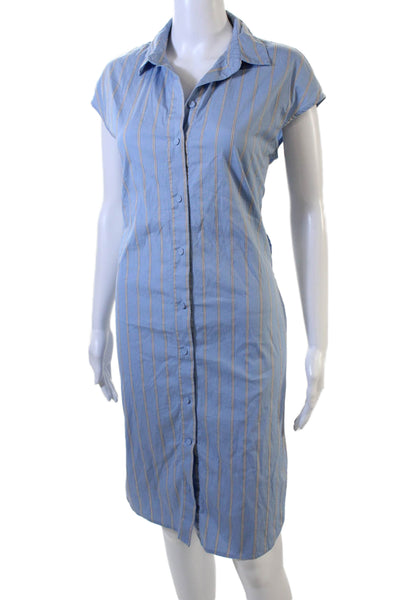 M.M. Lafleur Women Shirt Dress Light Blue Striped Short Sleeve Size S