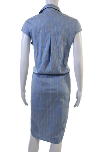 M.M. Lafleur Women Shirt Dress Light Blue Striped Short Sleeve Size S