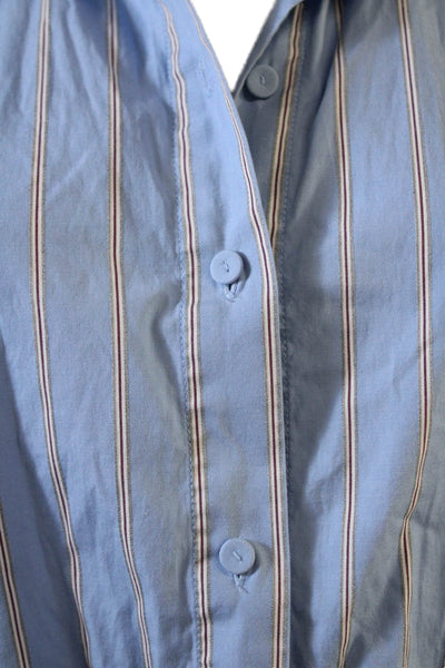 M.M. Lafleur Women Shirt Dress Light Blue Striped Short Sleeve Size S
