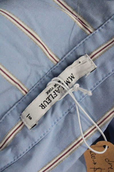 M.M. Lafleur Women Shirt Dress Light Blue Striped Short Sleeve Size S