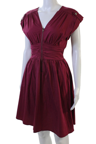 Bar III Womens Fit & Flare Red V-Neck Button Dress Size M