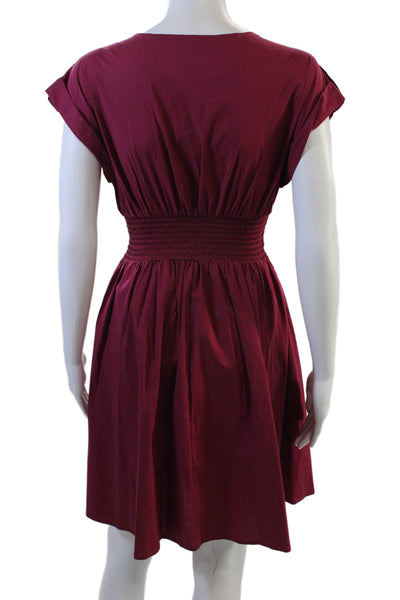 Bar III Womens Fit & Flare Red V-Neck Button Dress Size M