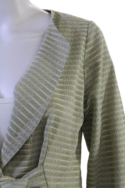 Anni Kuan Women Green Geometric V-Neck 3/4 Sleeve Cotton Lycra Blazer Size S