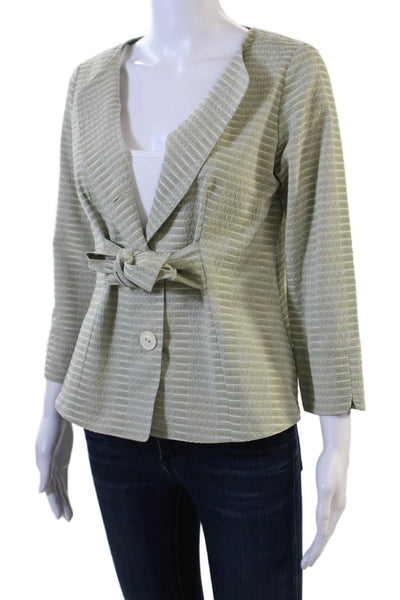 Anni Kuan Women Green Geometric V-Neck 3/4 Sleeve Cotton Lycra Blazer Size S
