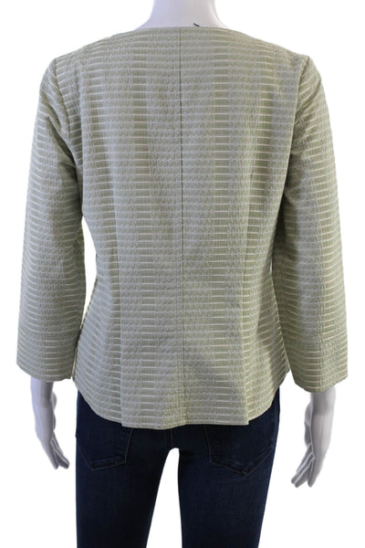 Anni Kuan Women Green Geometric V-Neck 3/4 Sleeve Cotton Lycra Blazer Size S