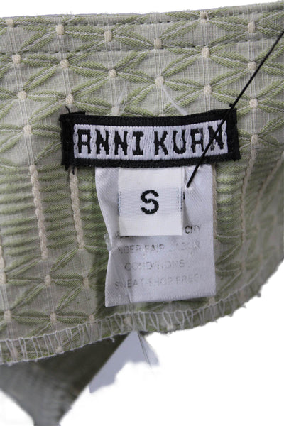 Anni Kuan Women Green Geometric V-Neck 3/4 Sleeve Cotton Lycra Blazer Size S