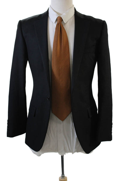 Luomo Mens Black Wool Blazer Collared Button Classic Solid Size 95cm