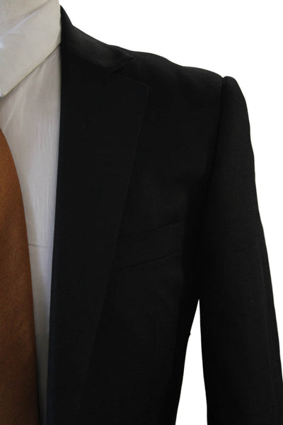 Luomo Mens Black Wool Blazer Collared Button Classic Solid Size 95cm