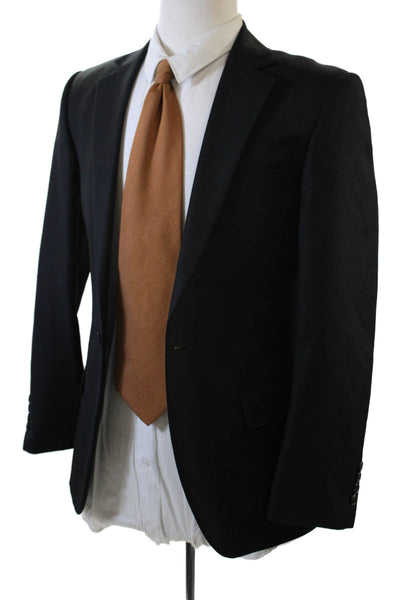 Luomo Mens Black Wool Blazer Collared Button Classic Solid Size 95cm