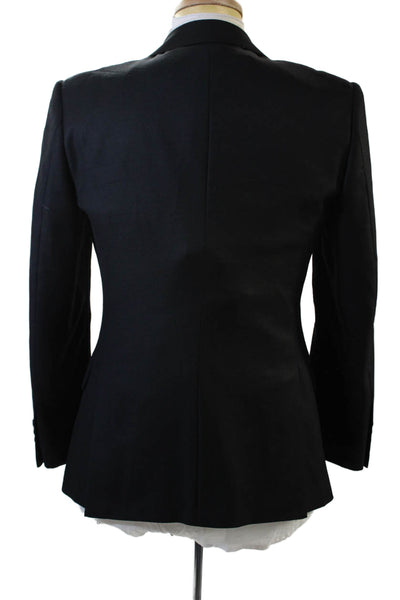 Luomo Mens Black Wool Blazer Collared Button Classic Solid Size 95cm