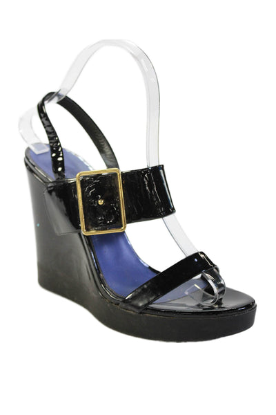 Jil Sander Womens Gold Tone Hardware Platform Wedge Heels Black Size EUR 37