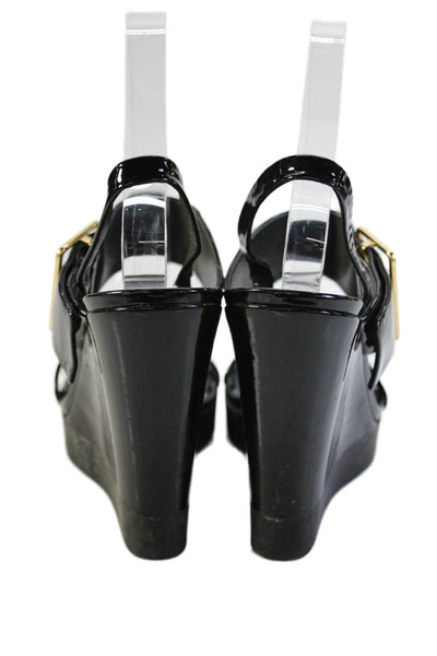 Jil Sander Womens Gold Tone Hardware Platform Wedge Heels Black Size EUR 37