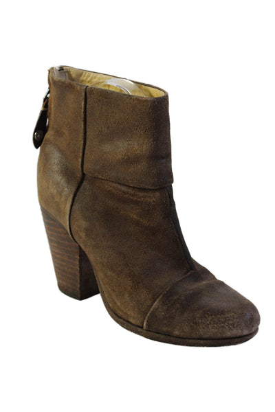 Rag & Bone Womens Suede Textured Block Zip Heels Brown Size EUR 36.5