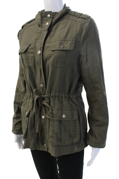 Flying Tomato Womens Military Jacket Green Cotton Drawstring High Neck Size L