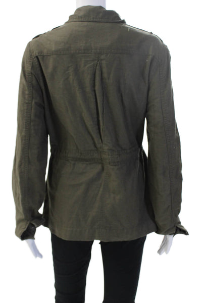 Flying Tomato Womens Military Jacket Green Cotton Drawstring High Neck Size L