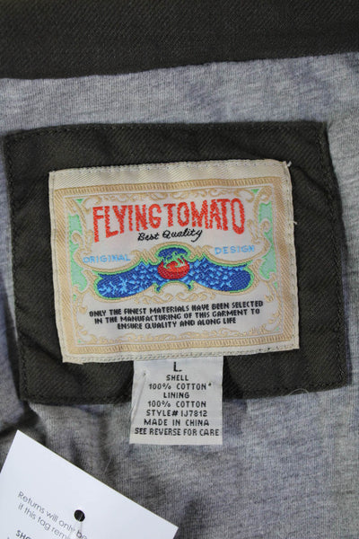Flying Tomato Womens Military Jacket Green Cotton Drawstring High Neck Size L