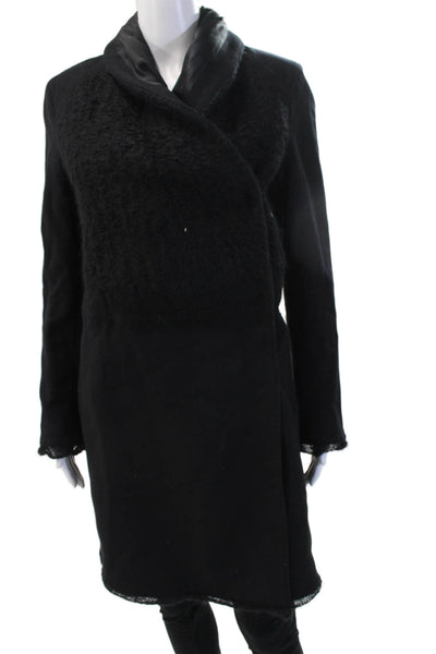 Costume National Women Overcoat Black Wool Cashmere Buckle High Neck Size 38