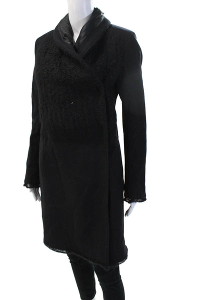 Costume National Women Overcoat Black Wool Cashmere Buckle High Neck Size 38