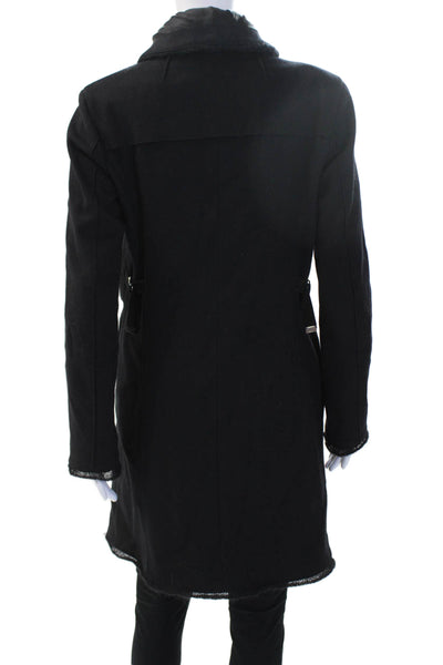 Costume National Women Overcoat Black Wool Cashmere Buckle High Neck Size 38