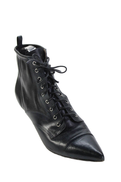 Gianvito Rossi Womens Leather Pointed Toe Lace Up Heeled Boots Black Size EUR 37