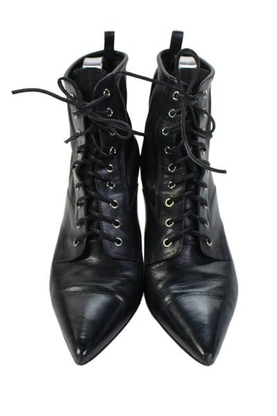 Gianvito Rossi Womens Leather Pointed Toe Lace Up Heeled Boots Black Size EUR 37
