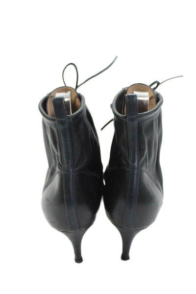 Gianvito Rossi Womens Leather Pointed Toe Lace Up Heeled Boots Black Size EUR 37