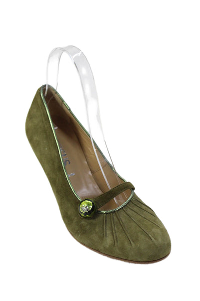 VERSUS by Versace Suede Pleated Detail Slip On Heels Green Size EUR 37