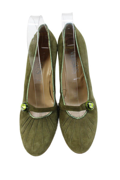 VERSUS by Versace Suede Pleated Detail Slip On Heels Green Size EUR 37